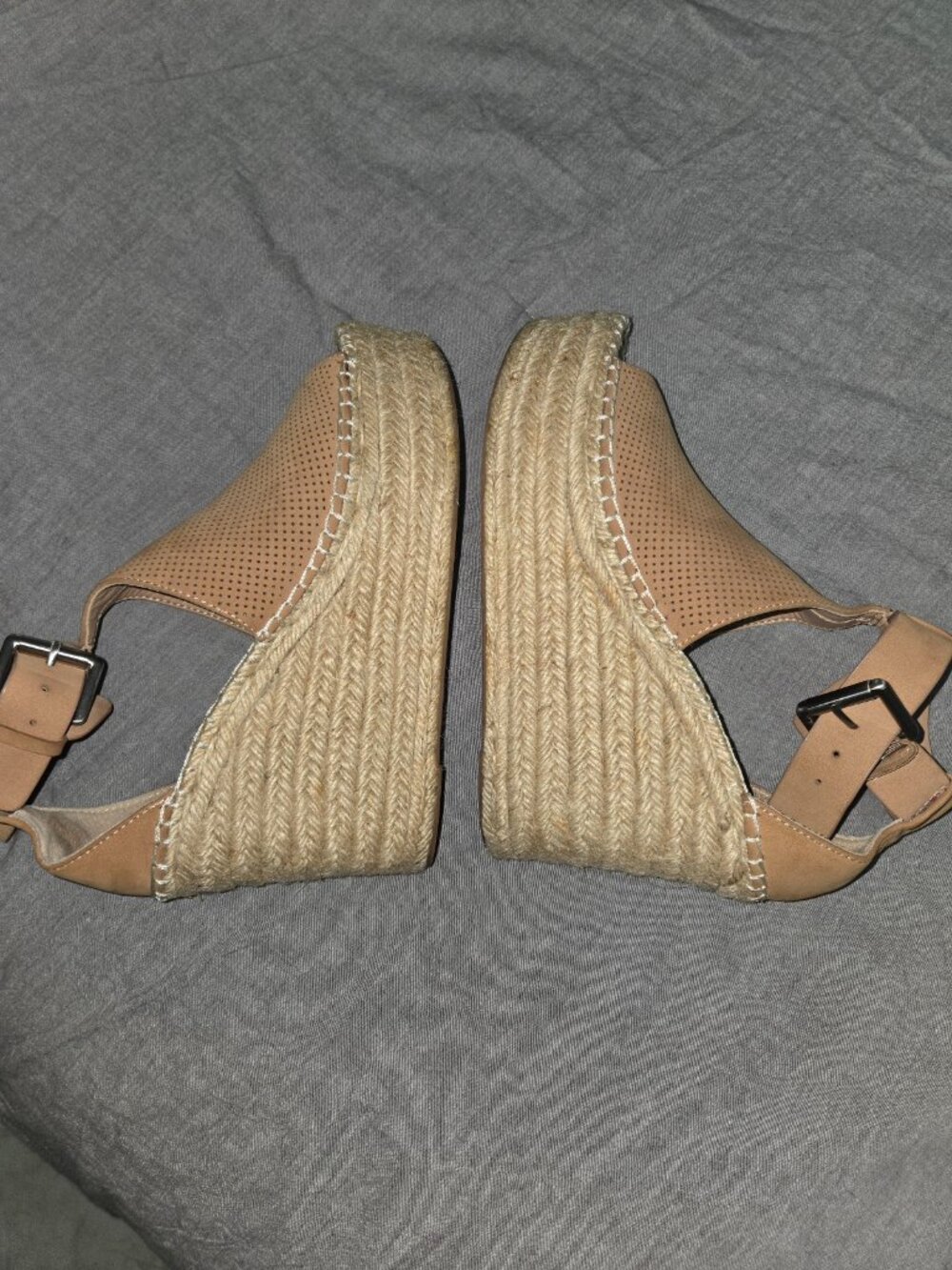 Marc Fisher Ltd Mlannie Nude Leather Platform Espadrille Wedge Sandals Size 8 - Picture 5 of 10
